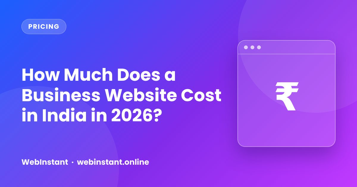 Browser window with rupee price tags comparing portfolio, business and e-commerce website costs in India
